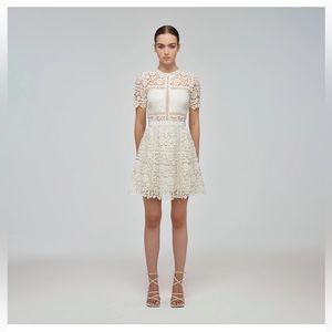 Self Portrait Grosgrain-trimmed corded lace mini dress